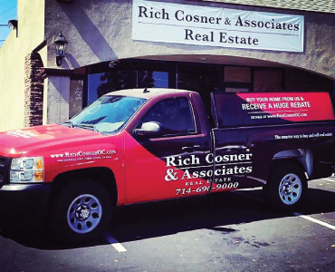 Rich Cosner and Associates truck with Bedfin installed to promote a huge rebate on home purchase through their agency